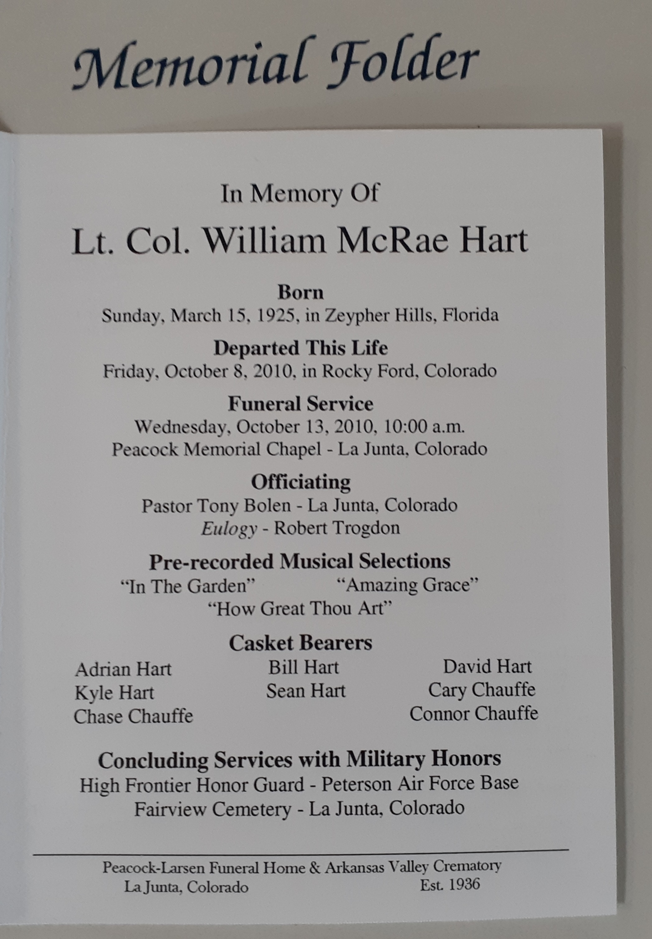 Lt Col William Mcrae Hart Peacock Larsen seconews.org 