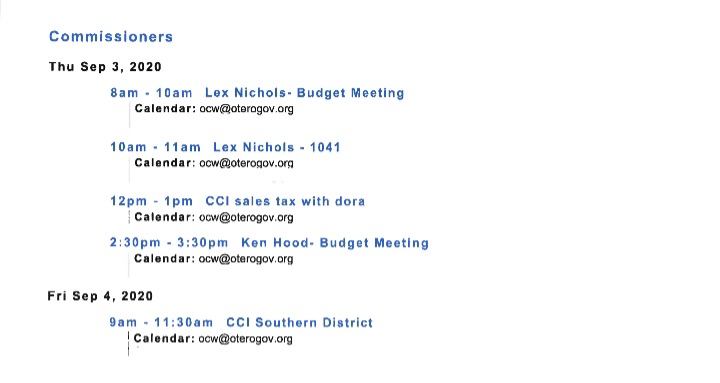 Otero County Commissioners Schedule