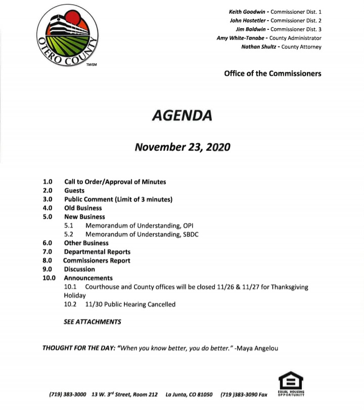 Otero County Commissioners Meeting November 23rd seconews.org