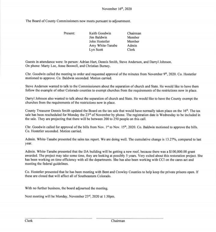 Otero County Commissioners Meeting Minutes seconews.org