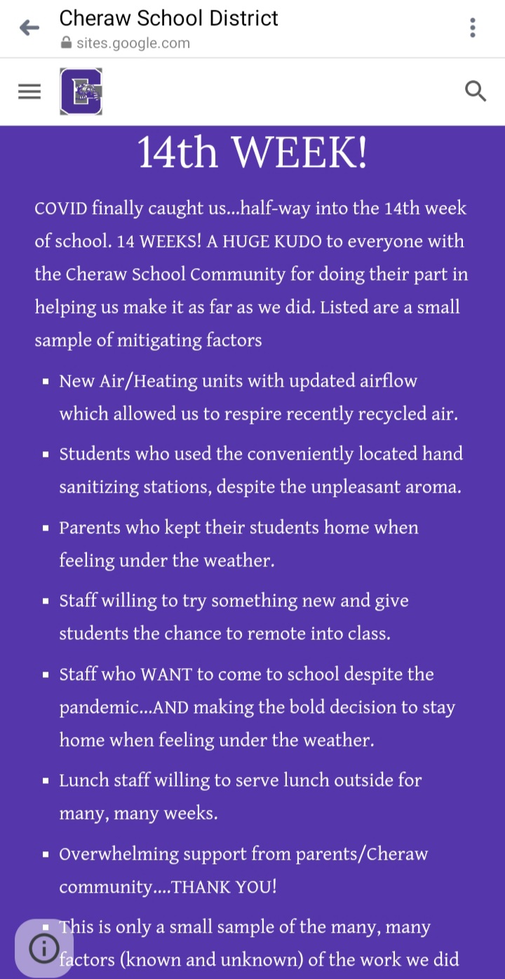 Cheraw Schools COVID-19 Update seconews.org