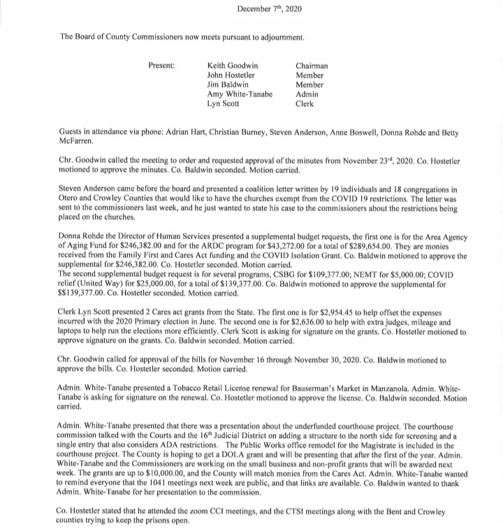Otero County Commissioners Meeting seconews.org
