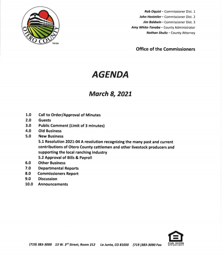 Otero County Commissioners Agenda March 8 2021 SECO News seconews.org