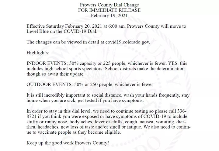 Prowers County Public Health Covid Level Blue seconews.org 